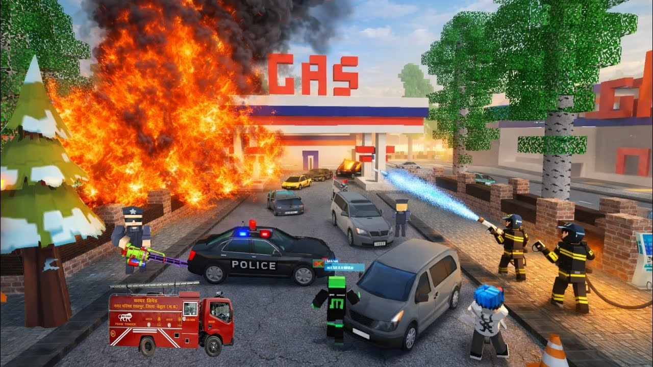 School Party Craft – Massive Fire Engulfs Gas Station Explosion! Police & Firefighters in Chaos!