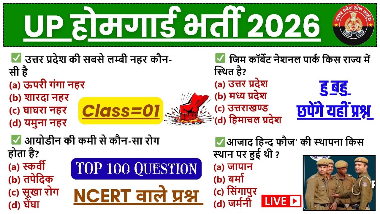 UP Home Guard 2026 Class=01 🎯 UP Home Guard GK Class 2026, UP Home Guard GK Questions, #uphomeguard
