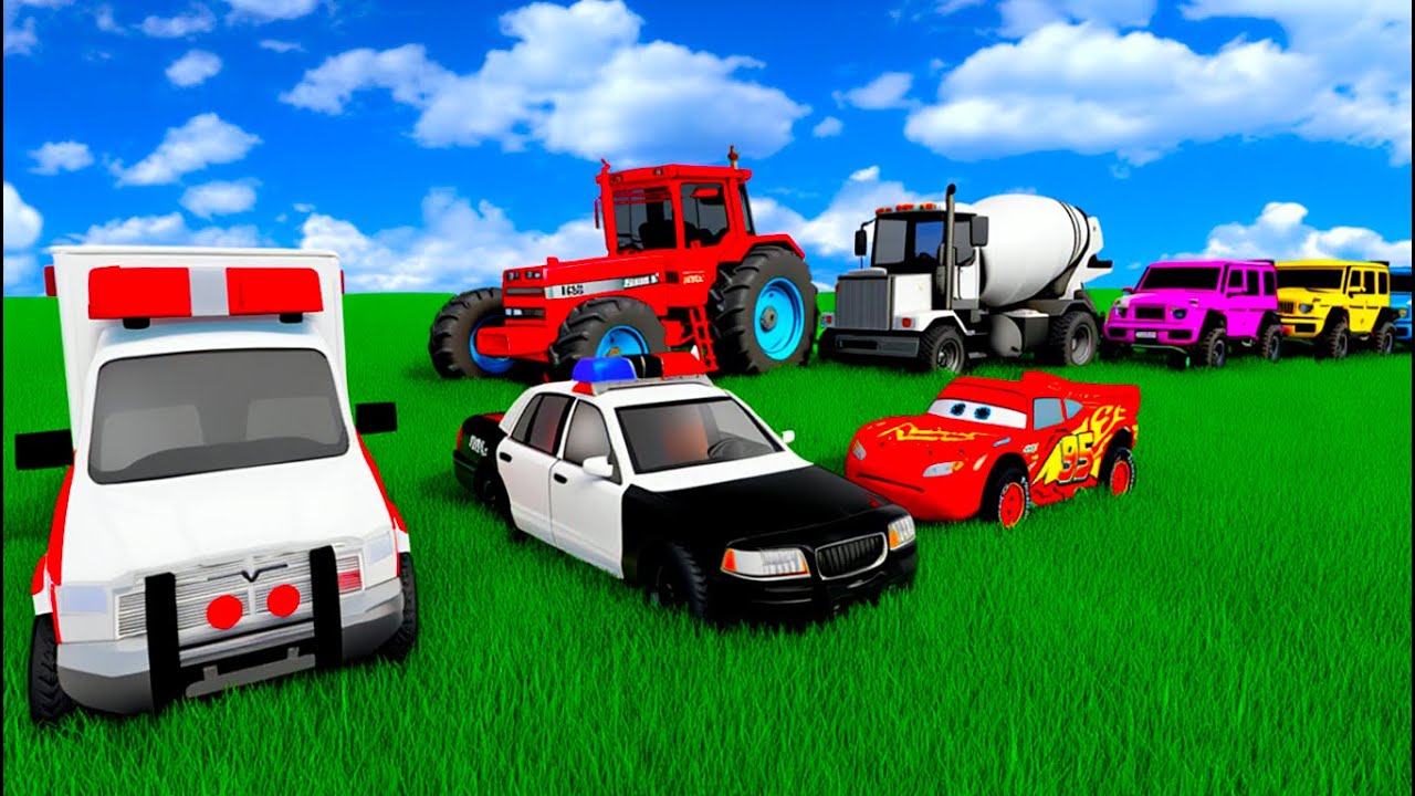 HAPPY COLOR GARAGE – POLICE CAR, FIRE TRUCK, AMBULANCE , COLORFUL EMERGENCY CARS FOR KIDS | FS22