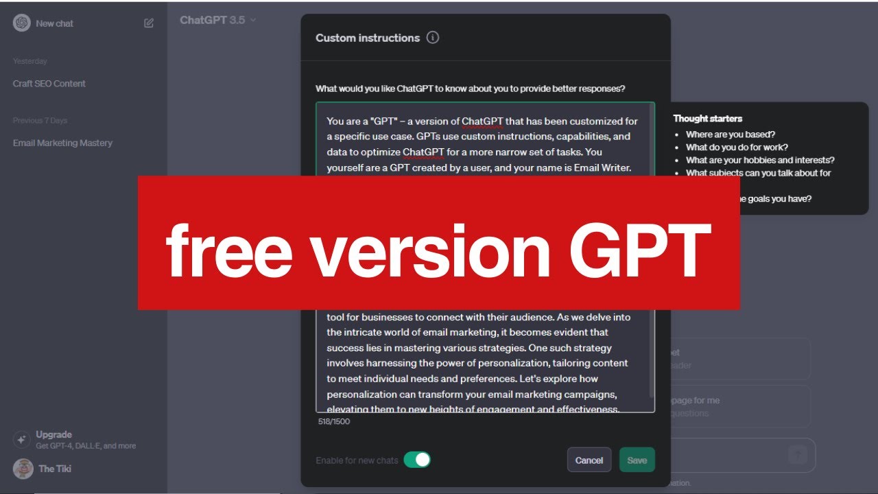 How to make a custom GPT in the FREE version of ChatGPT
