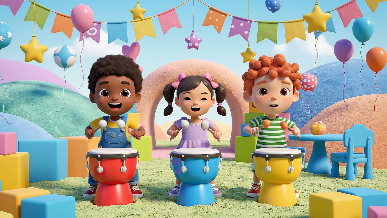 Five Little Toy Drums Boom Boom Boom | Musical Rhythm Song & Kids Nursery Rhymes