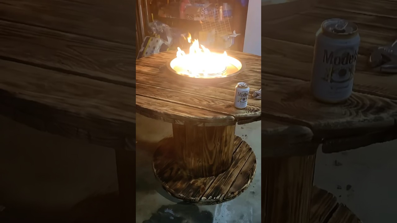 Spool to Fire Table &mdash; Epic DIY Build!#FirePitTable#WoodworkingDIY #RusticFurniture4#UpcycledProjects