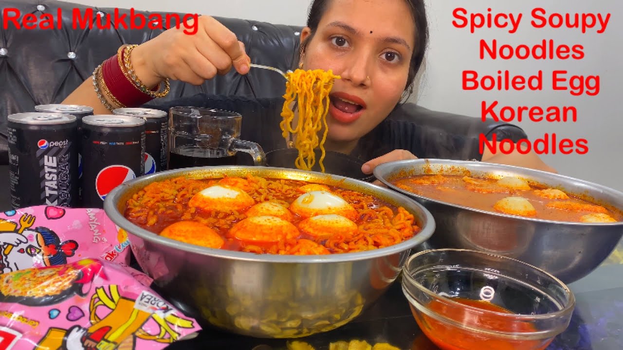 Real Mukbang:) Eating Spicy🔥 Two Bowls Of Noodles, Boiled Egg, Paneer Momo, Veg Momo| Asmr Mukbang