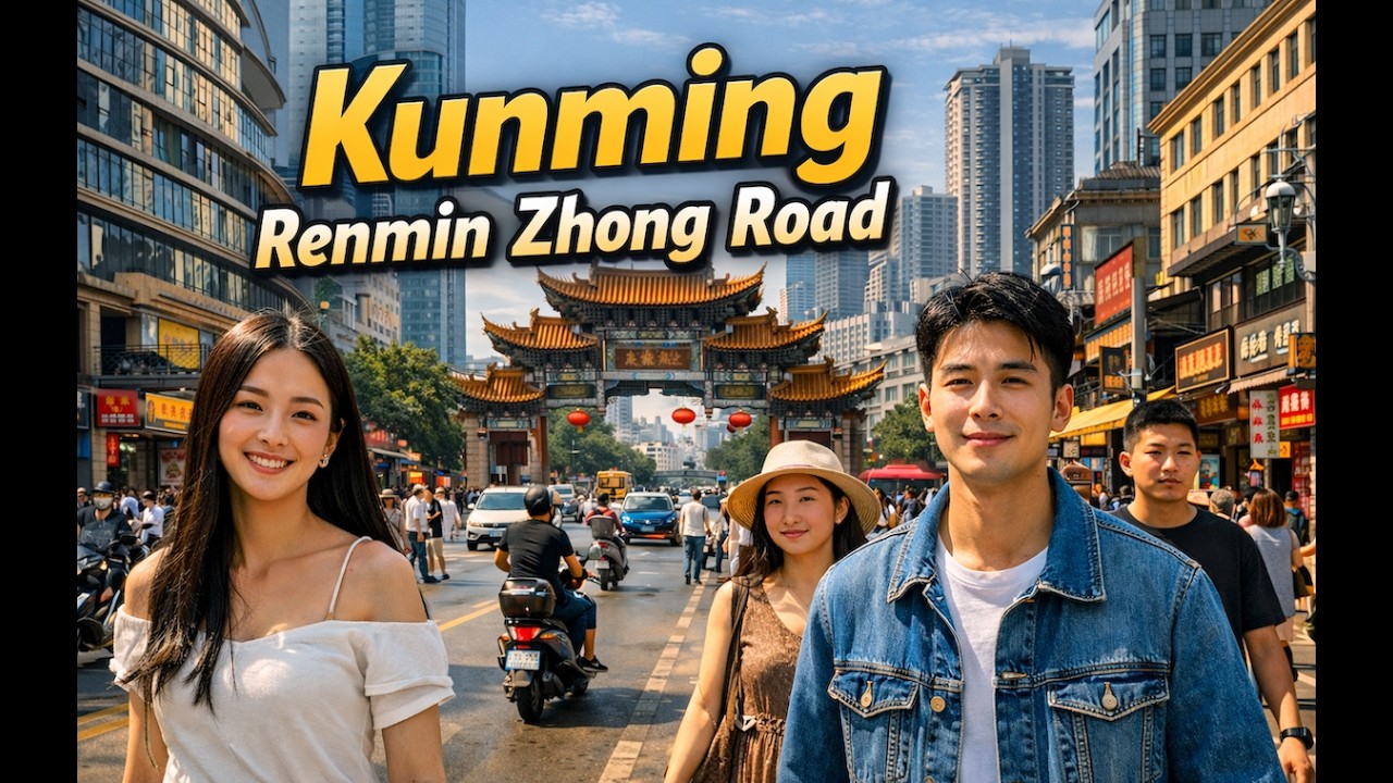 Let's Walk Kunming, Wuhua 五华 District's Renmin Zhong 人民中 Road. Wuhua is the old town.