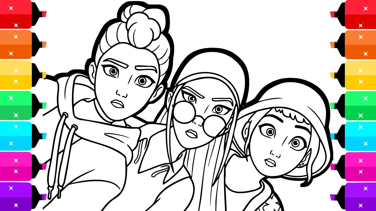 Coloring Rumi, Mira, Zoey KPop Demon Hunters Coloring Page | Unboxing Arrtx Oros Alcohol Markers