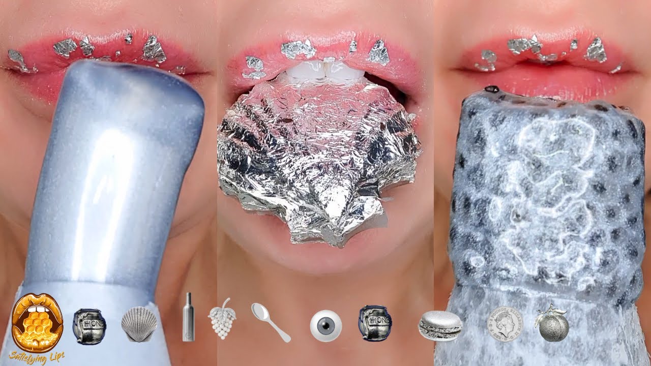 ASMR Eating Satisfying SILVER Food Emoji Challenge Mukbang 먹방