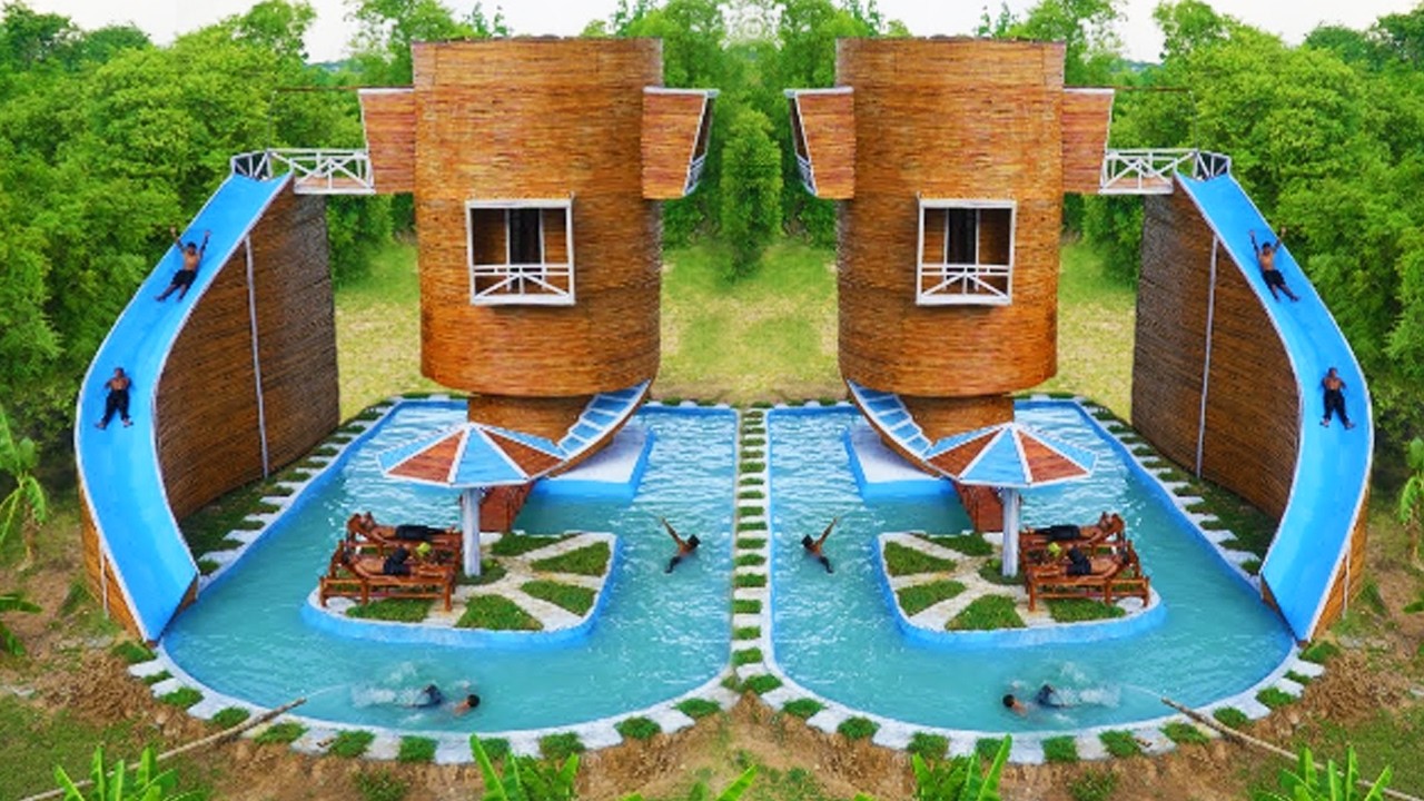 100Days How was this 4-story bamboo house built? How to adjust a bamboo house with a pool [Full]