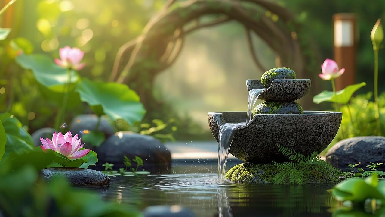Relaxing Sleep Music Gentle Bamboo Water Sounds & Healing Piano for Anxiety Relief & Restful Sleep