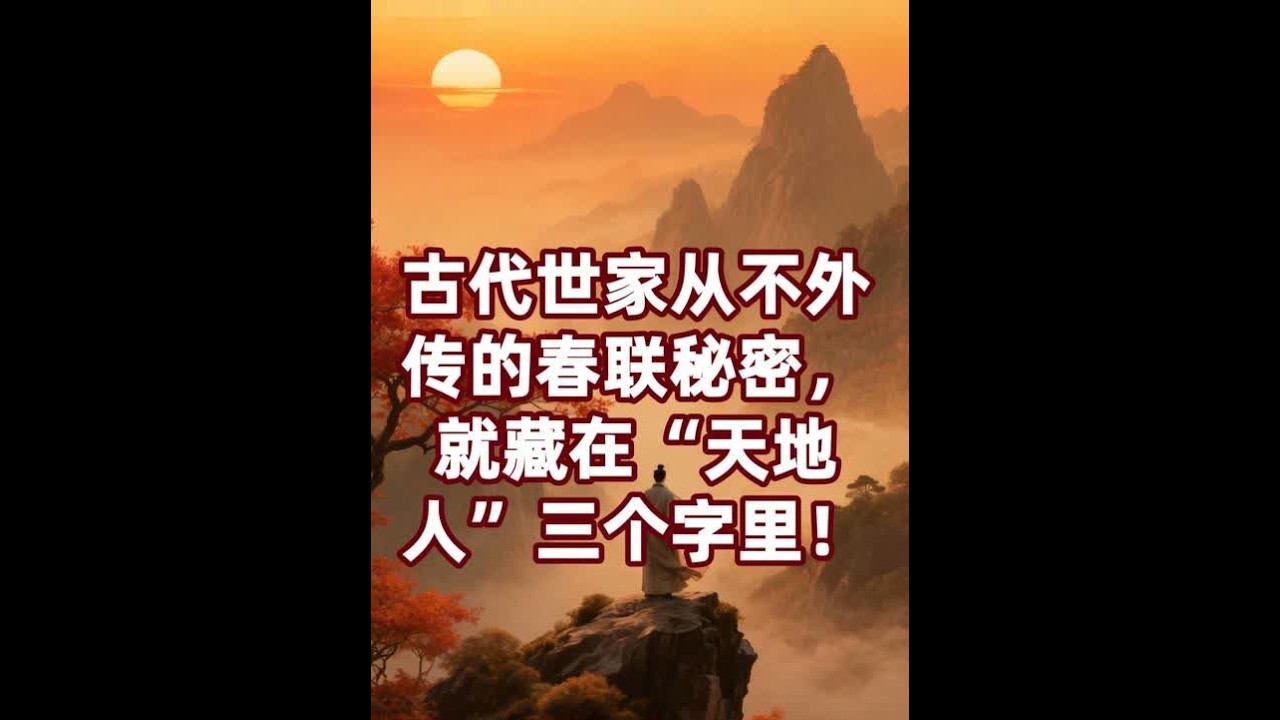 古代世家从不外传的春联秘密，就藏在&ldquo;天地人&rdquo;三个字里！ 一个被我们误解了上千年的真相！你家门口的春联，根本不是许愿单，而是一份&ldquo;家族精神图腾&rdquo;！ #国学智慧   #国学文化    #传统文化