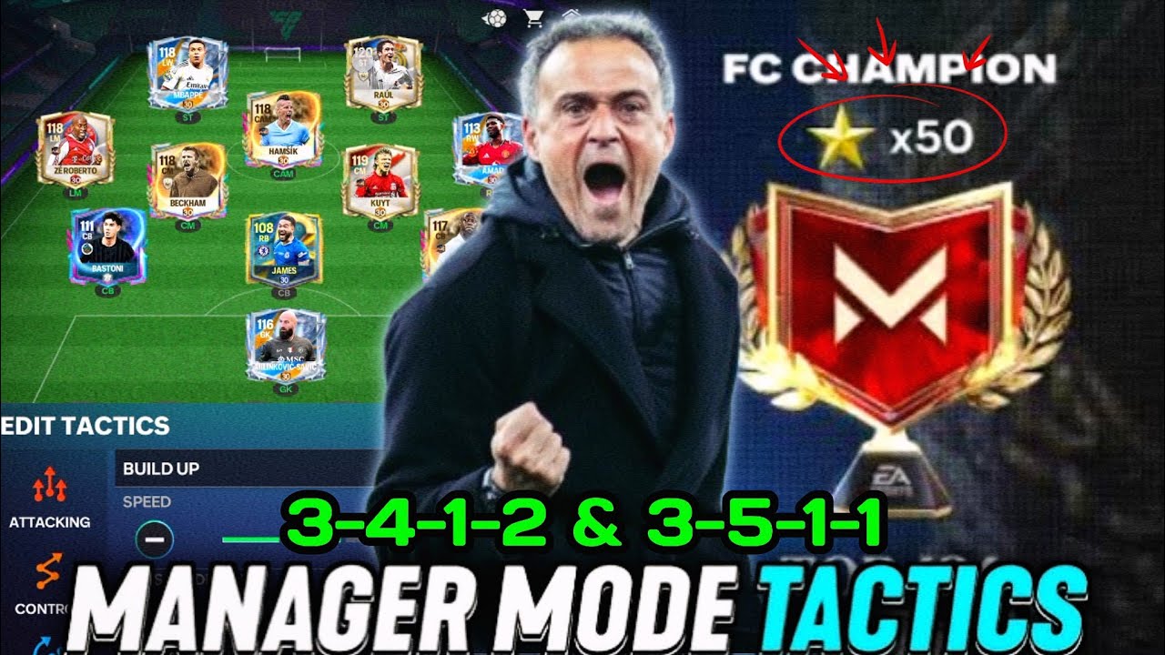 Лучшие тактики в режиме менеджера 3-4-1-2 и 3-5-1-1 для достижения 50⭐ Используйте любые 3 вариан...