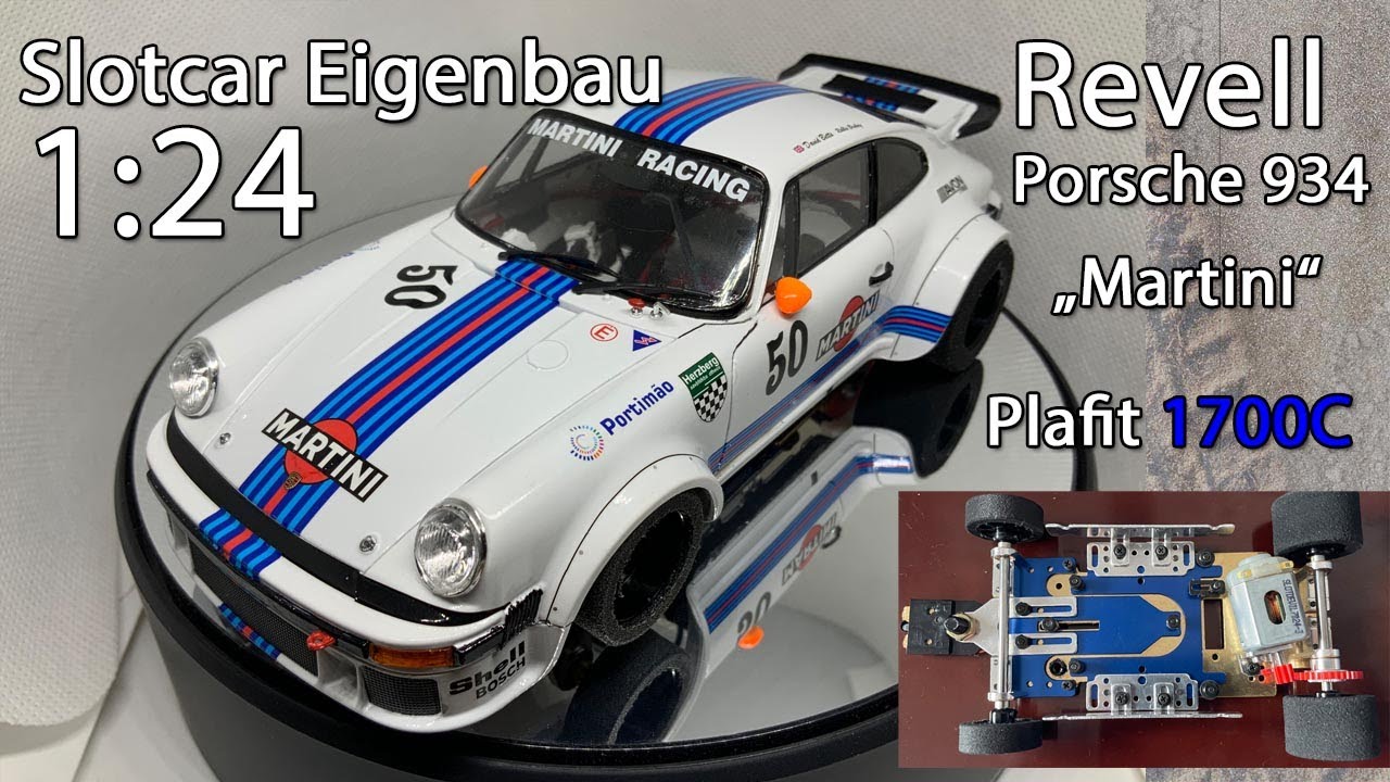 Eigenbau Slotcar 1:24 Revell Porsche 934 RSR Martini Design auf Plafit1700C Competition Digital