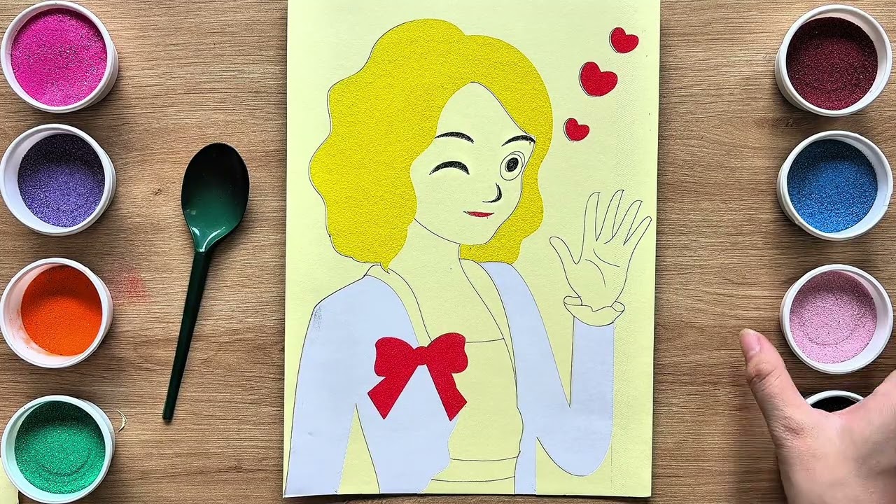 Coloring lady girl sandpainting so pretty/how to draw/learn colors/art/satisfying/bumblebee tv