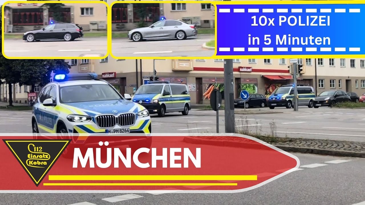 10x Polizei in 5 Minuten - Einsatzfahrten der Polizei an der Feuerwache 5 München - Großeinsatz