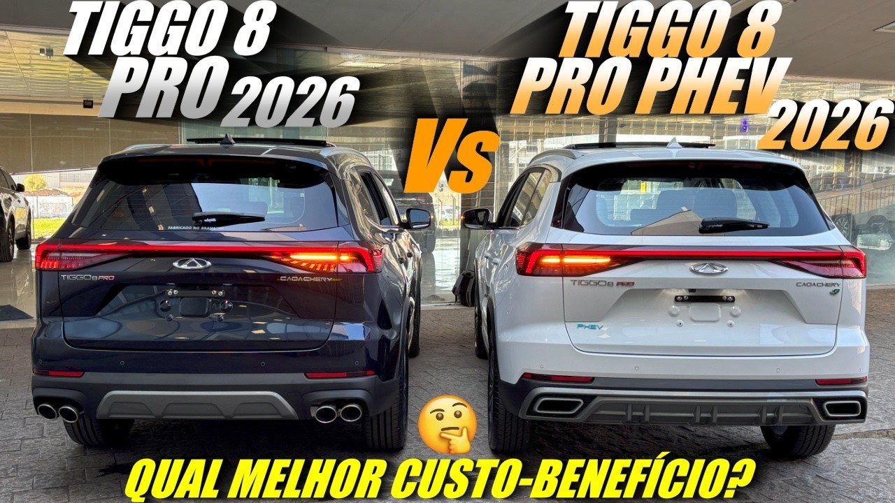 COMPARATIVO TIGGO 8 PRO 2026 vs TIGGO 8 PRO PHEV 2026. IMBATÍVEIS! O que realmente muda?