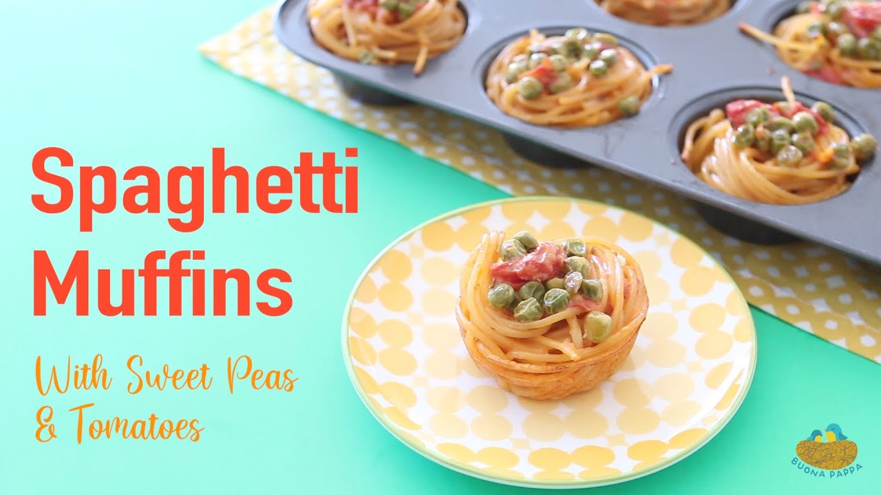 Spaghetti Muffins with Sweet Peas and Tomatoes Recipe