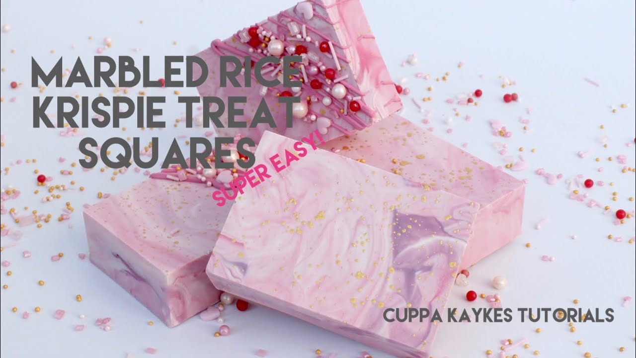 Marbled Rice Krispie Treat Squares Tutorial | SUPER EASY! | No baking needed!