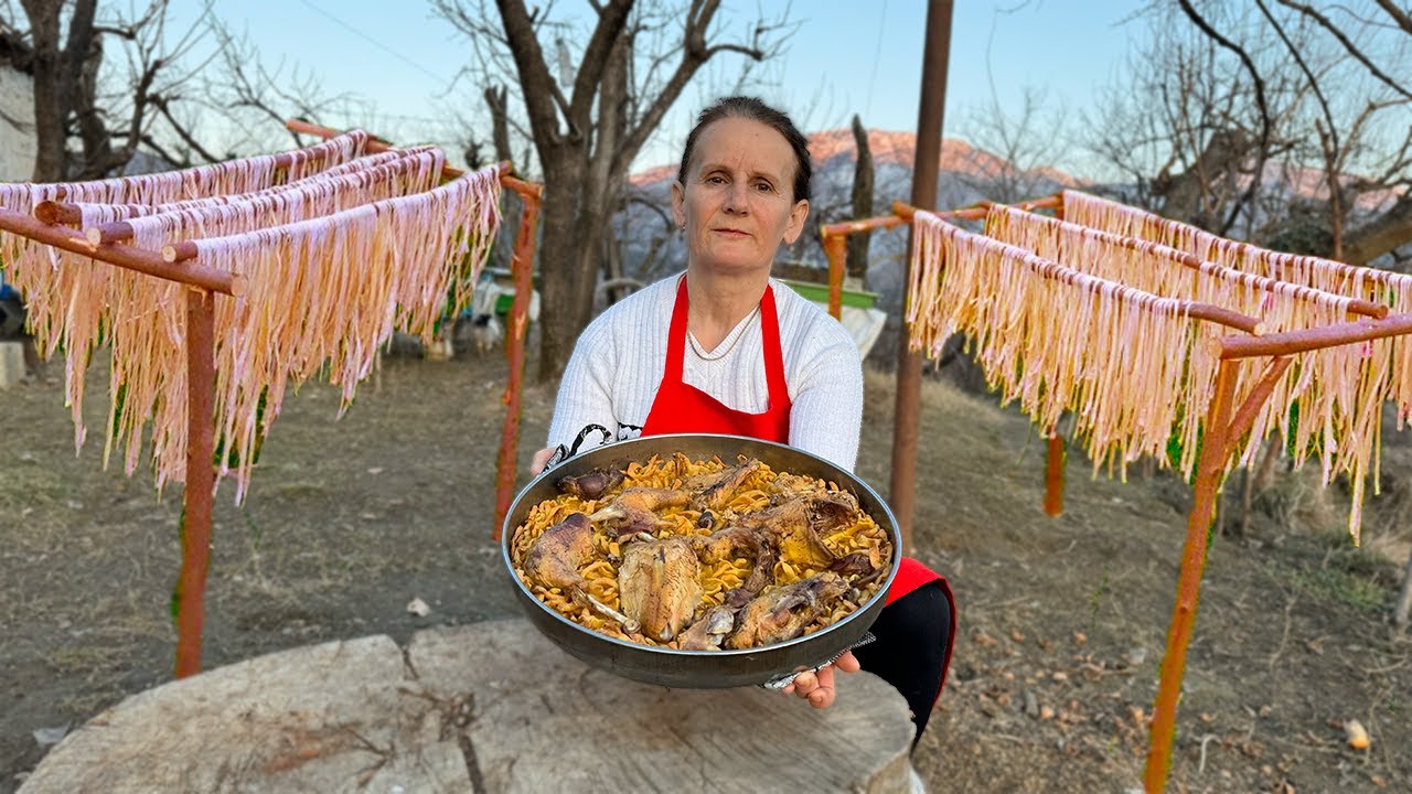 Savoring Albanian Jufka with Chicken and Sweet Delight 🍽️🍗🍨