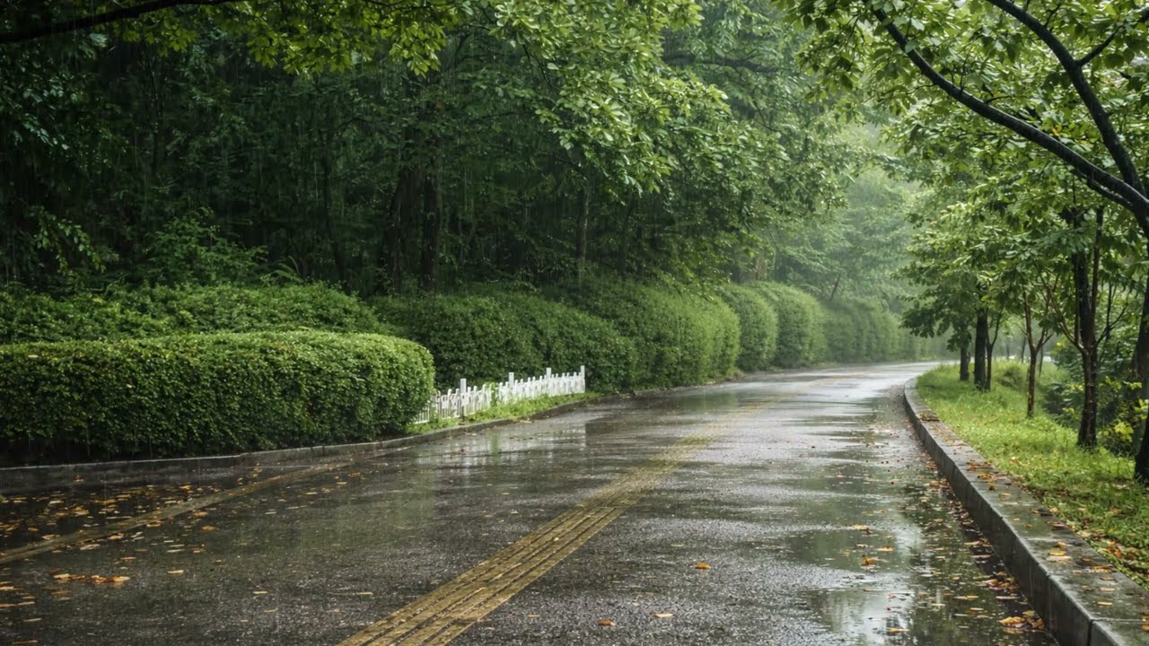 Rain Sounds for Sleeping: Heavy Pouring Rain on Empty Street 🌧️