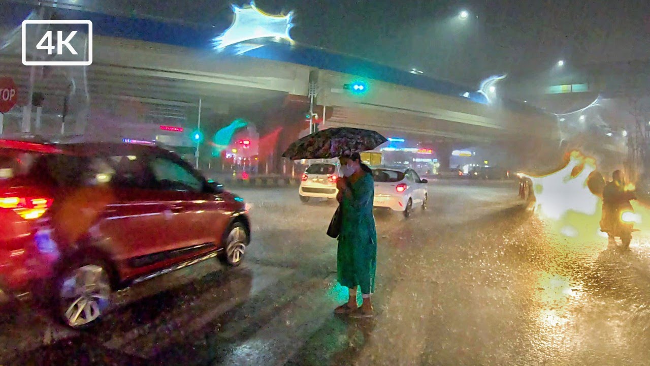 Walk in heavy rain and thunder at night  | Kerala Rainy season | Kochi | Rain sounds for sleep