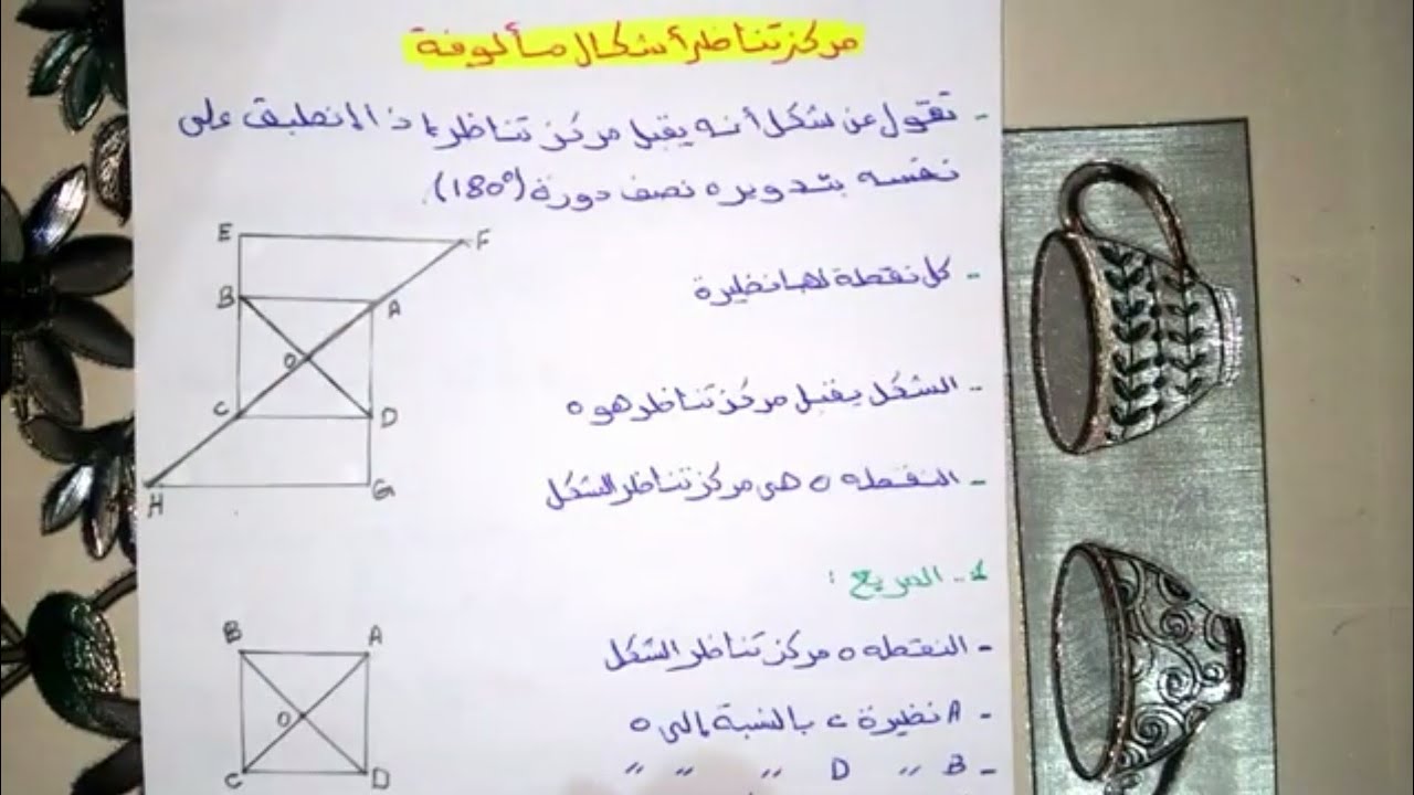 مركز تناظر أشكال مألوفة-خواص التناظر المركزي للسنة الثانية متوسط