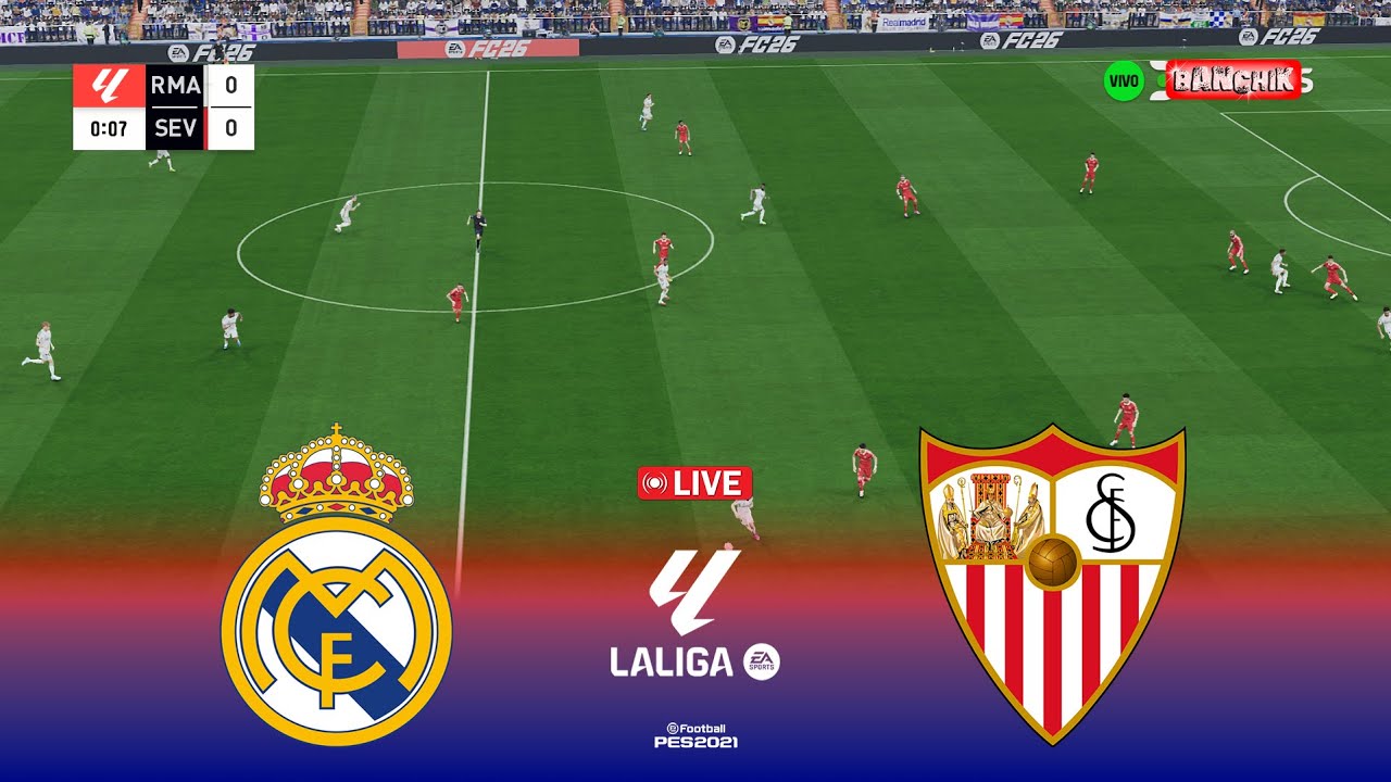 🔴Real Madrid vs Sevilla - La Liga 2025/26 Match | Pes 21 Simulation Gameplay