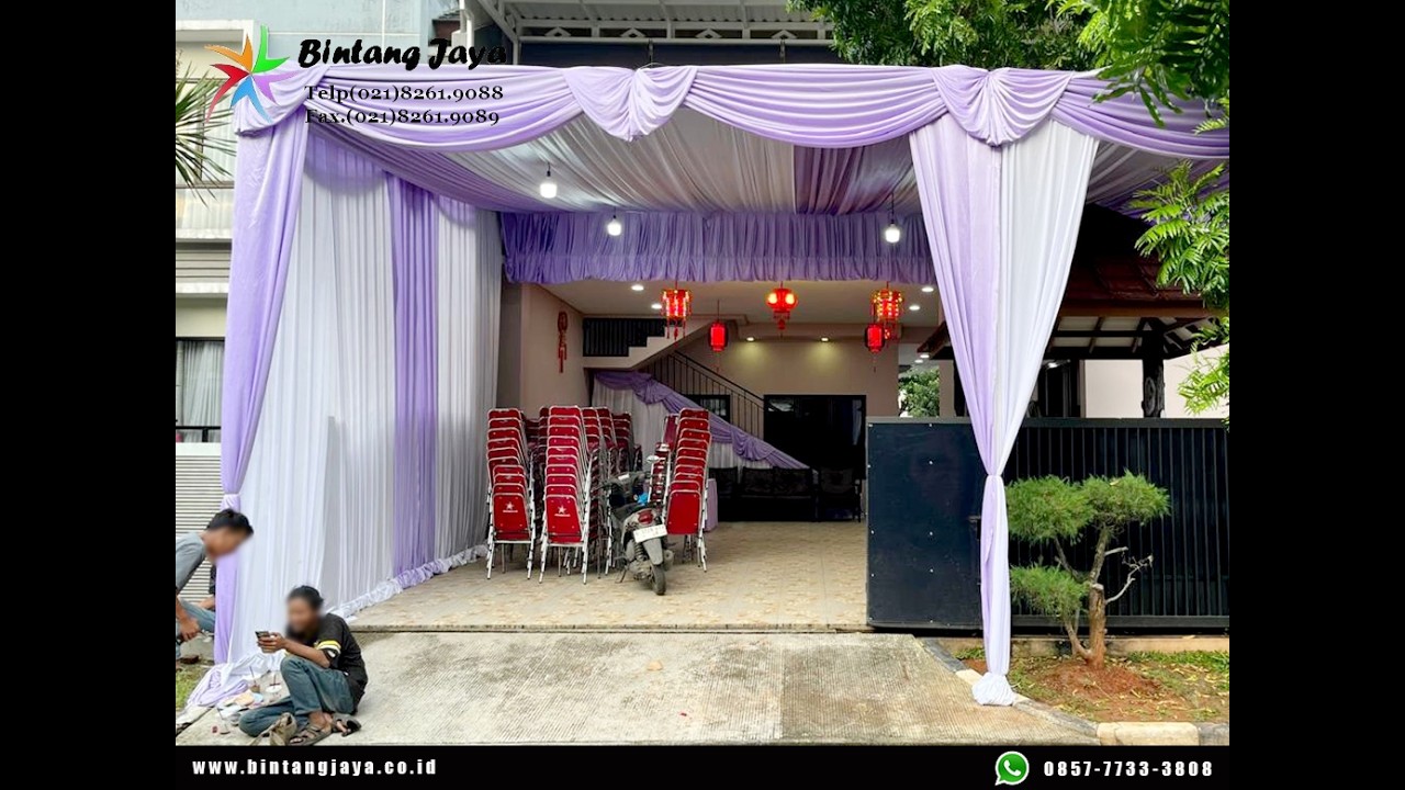 Sewa Tenda Kain Dekorasi Putih Ungu Area Jakarta untuk Event Elegan dan Berkelas