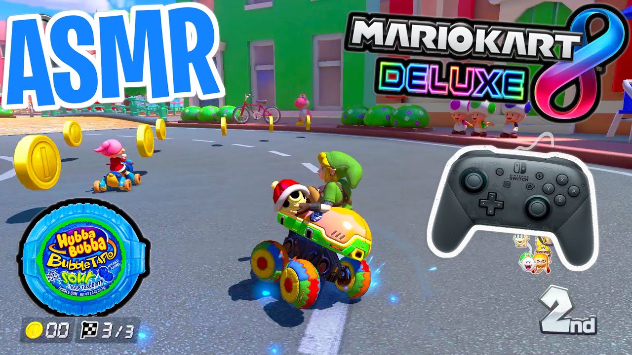 ASMR Gaming 😴🏎️ Mario Kart 8 Deluxe Relaxing Gum Chewing 🎮🎧 Nintendo Switch OLED Controller Sounds 💤