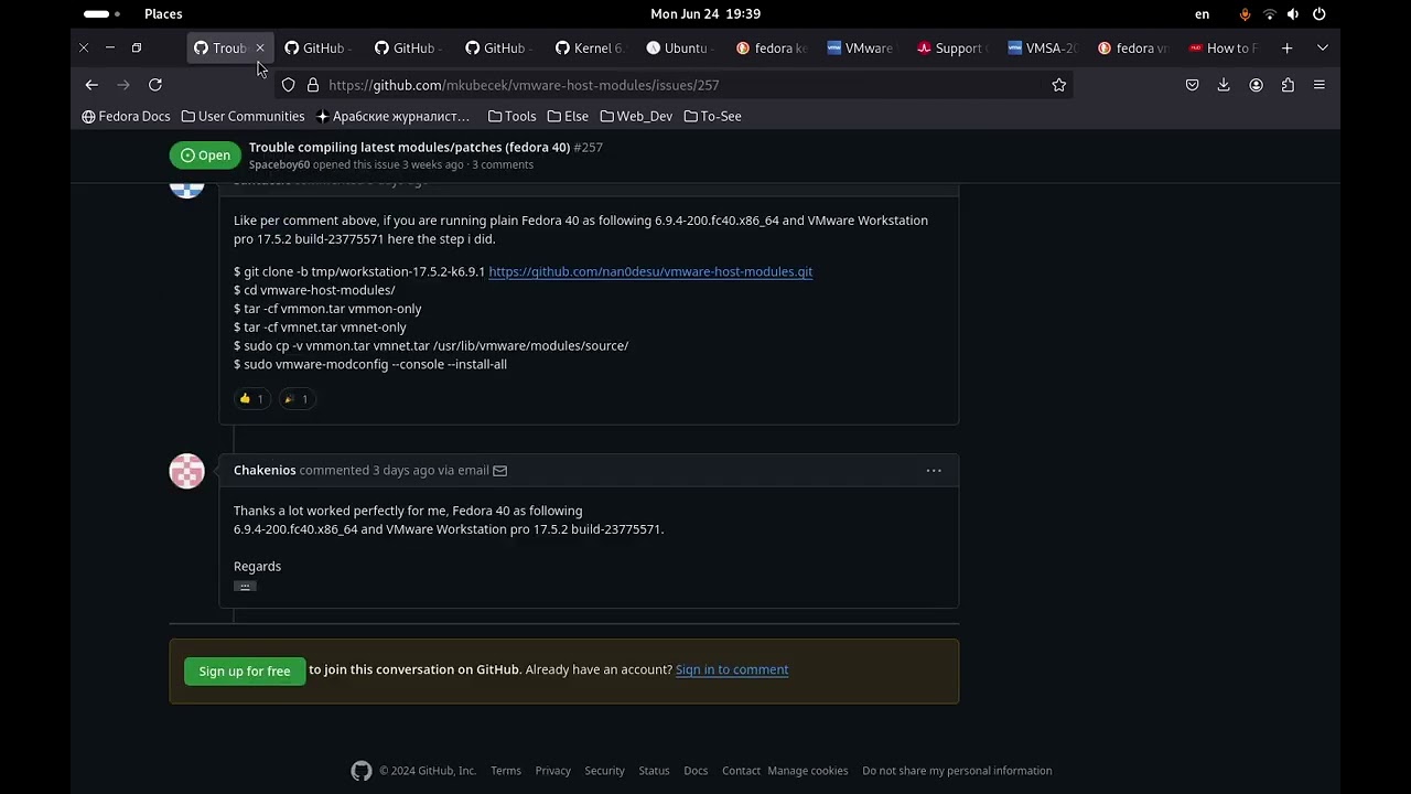 Не получается установить VMware Workstation изза vmmon vmnet