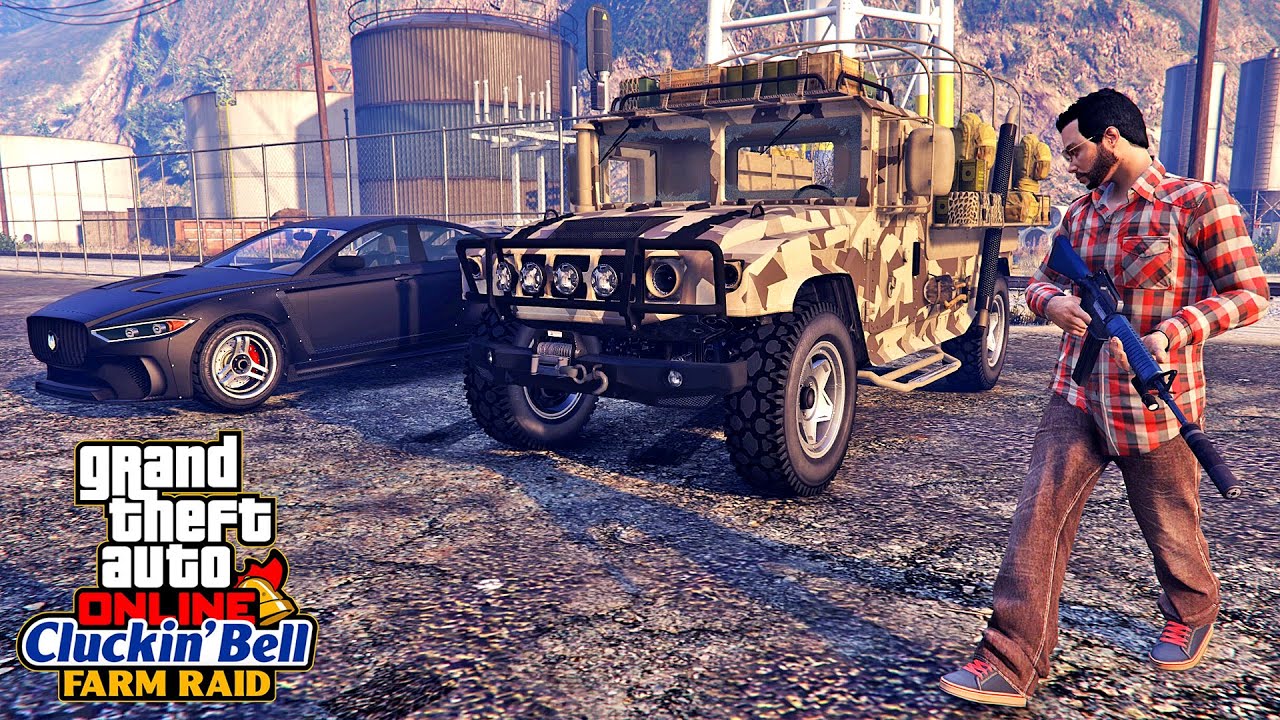 الإستيلاء على الأسلحة وسيارات العصابات في قراند أونلاين | GTA Online: The Cluckin' Bell Farm Raid