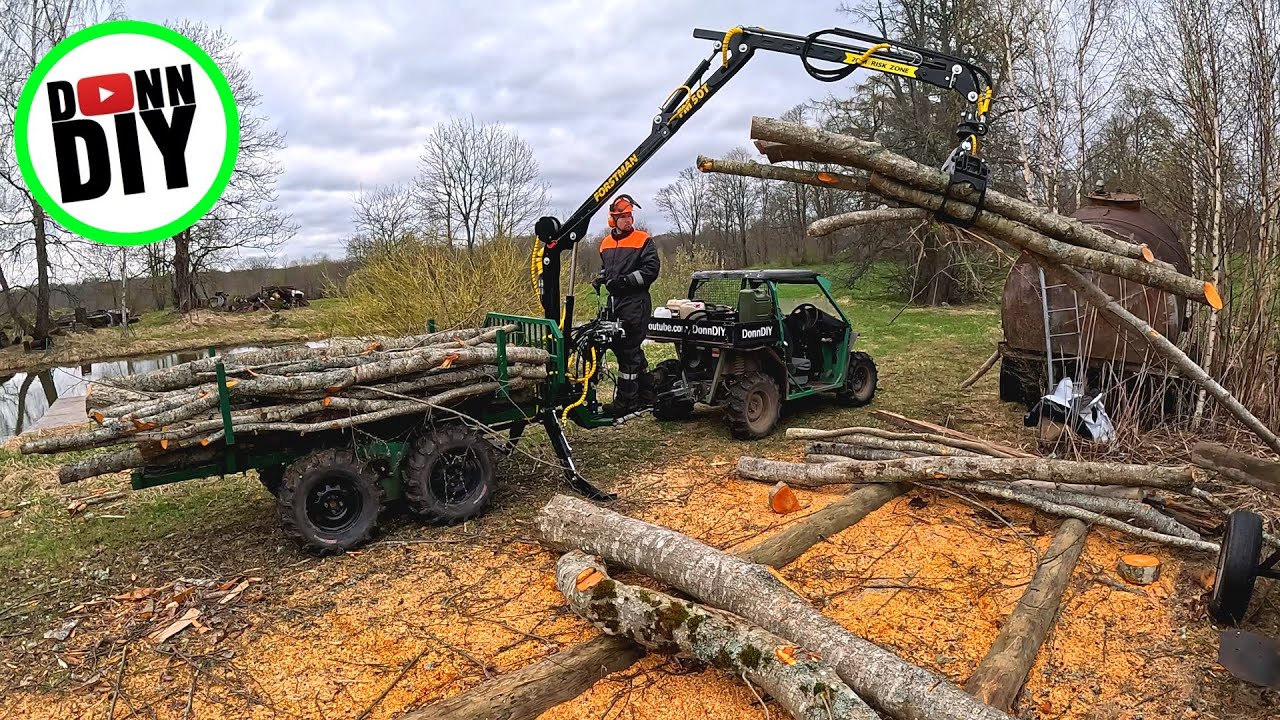 DIY Timber Trailer w. Hydraulic Crane Hauling Firewood