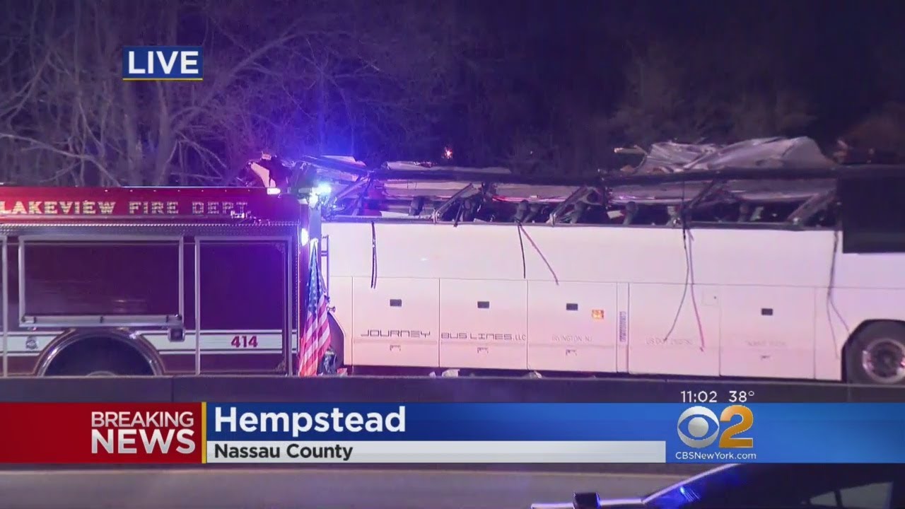 Bus Hits Overpass On Southern State Parkway