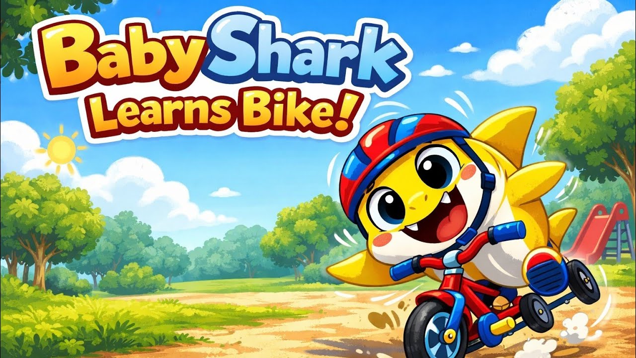 🦈 Baby Shark Learns to Ride a Bicycle for the First Time! 🚲 (So Cute!)