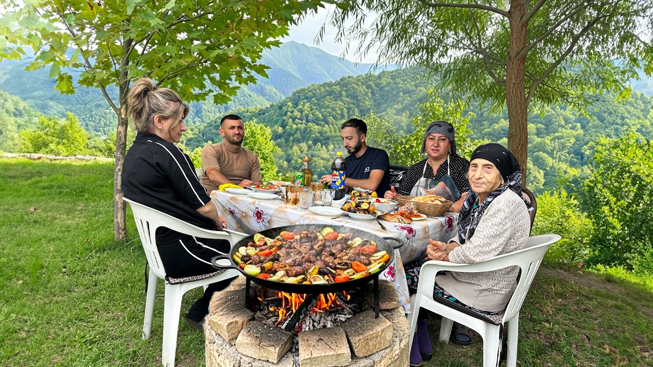 Семейный праздник на краю горы: готовим вкусный садж на открытом воздухе!