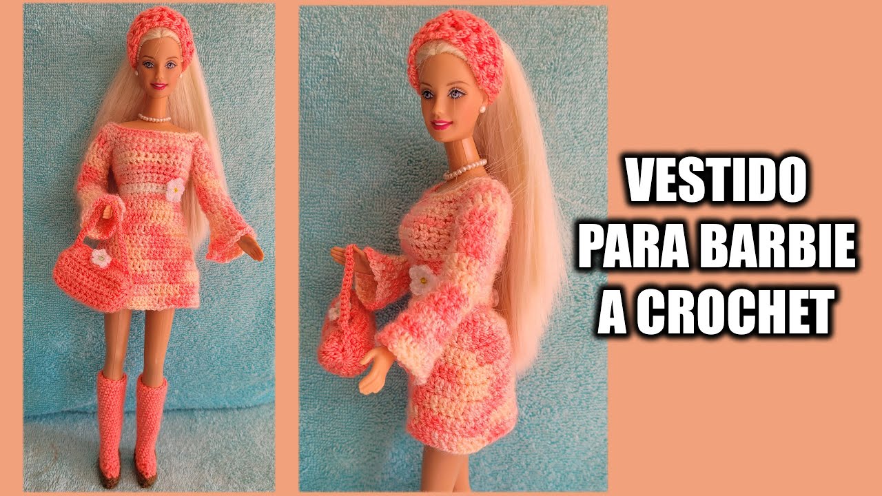 VESTIDO MANGA LARGA PARA MUÑECA BARBIE TEJIDO A CROCHET (PASO A PASO)