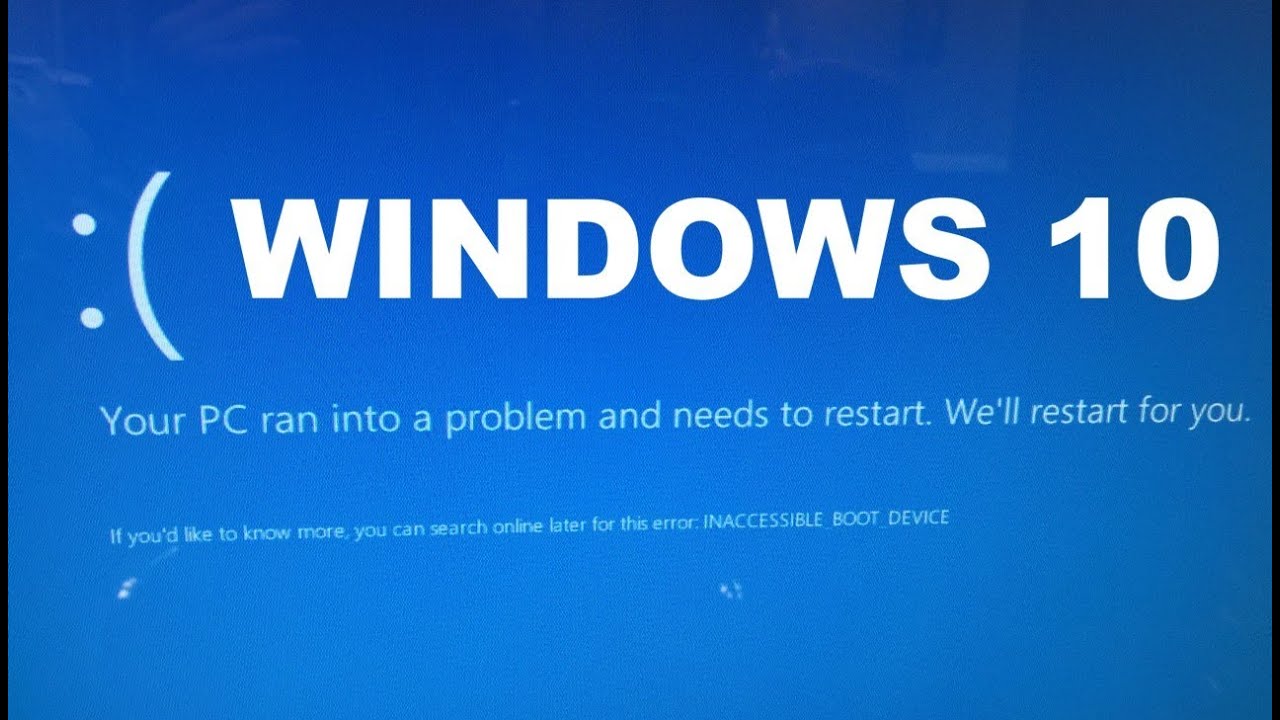 Inaccessible boot device Windows 10: Как исправить
