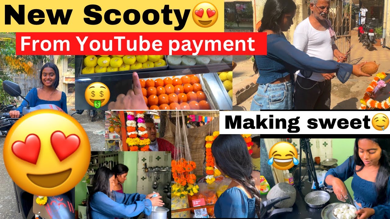New Scooty from YouTube Payment 😍 Myself Making Sweets🤤 #rakshita #tulupaterga #newscooter #tulu
