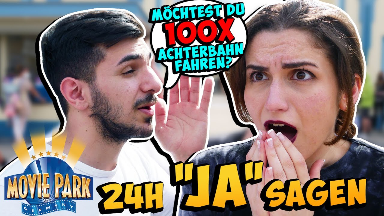 NUR „JA“ SAGEN IM FREIZEITPARK! Die peinlichsten 24h im Moviepark 🎢 😂