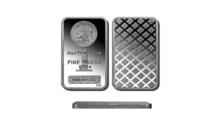1 Troy oz. 99.9% Silver Bar with Morgan Dollar Design