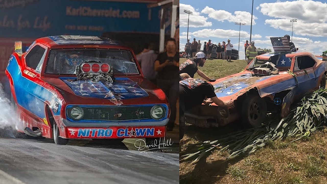 DAVE GALLEGOS Crashes Into the CORN! at Funny Car Chaos | Nitro Clown