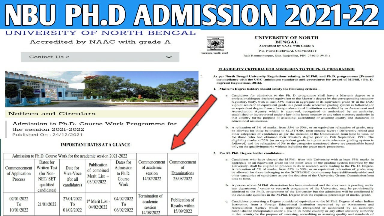 NBU- Ph.d admission 2021-22 Official notice || Ph.d admission details || University of North Bengal