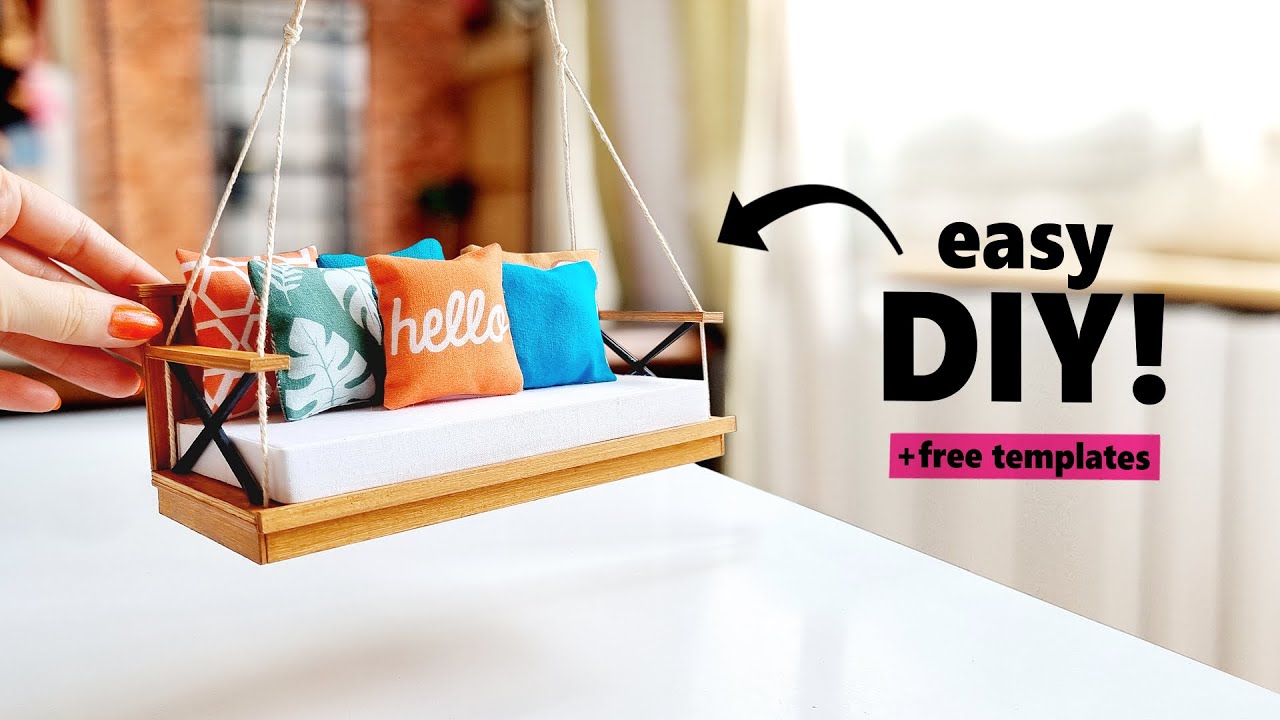 Miniature SWING SOFA for BARBIE DOLLS! Let's make a Swing outdoor bench for our DOLLHOUSE with paper