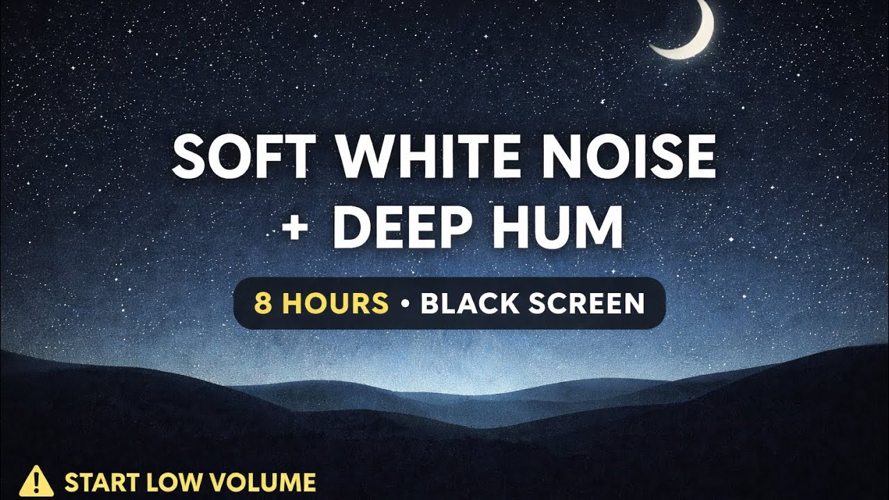 Soft White Noise + Deep Hum (8 Hours) |Black Screen | Sleep, ADHD & Tinnitus Relief⚠Start Low Volume