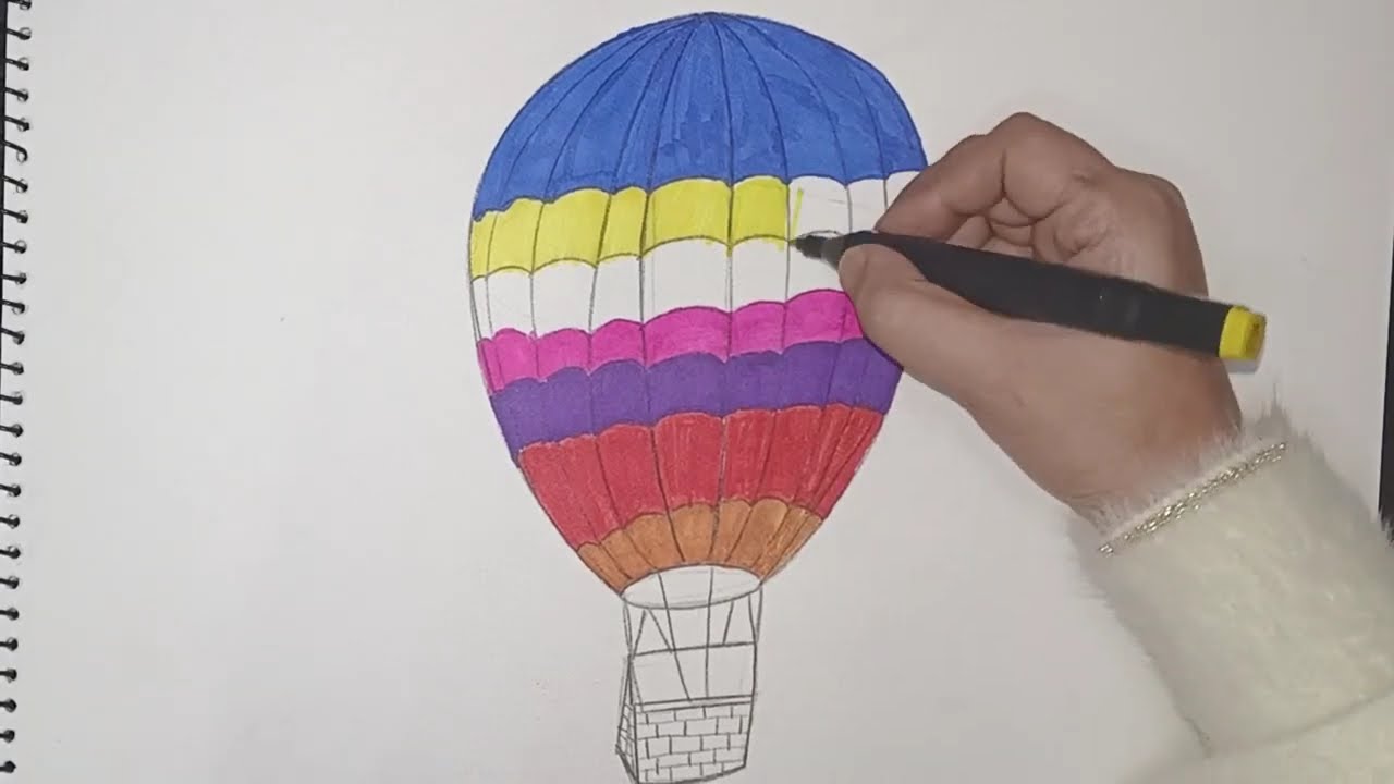 “How to Draw a Colorful Hot Air Balloon | Easy Drawing Tutorial”