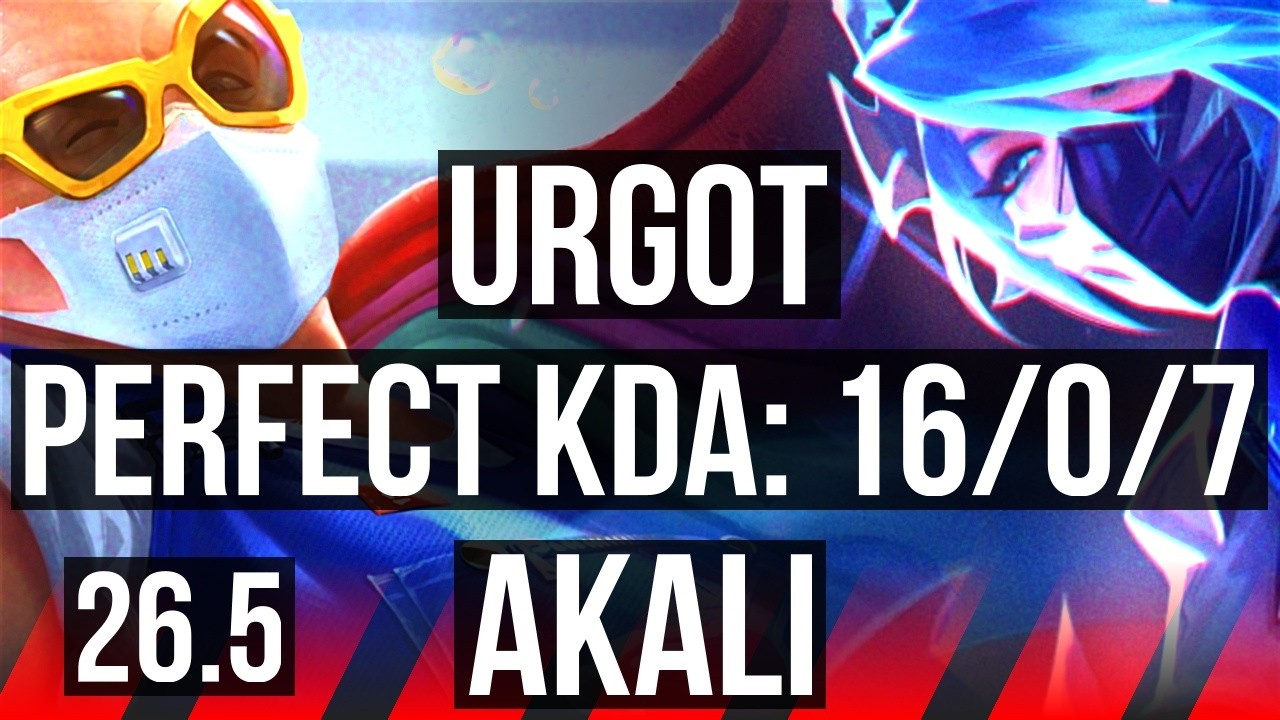 URGOT vs AKALI (TOP) | Perfect KDA: 16/0/7 | NA Grandmaster | 26.5