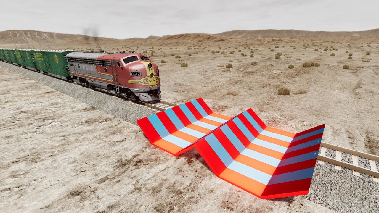 BeamNG.Drive - Trains vs Down Speed Bumps Crashes 101 | BeamNG High Speed