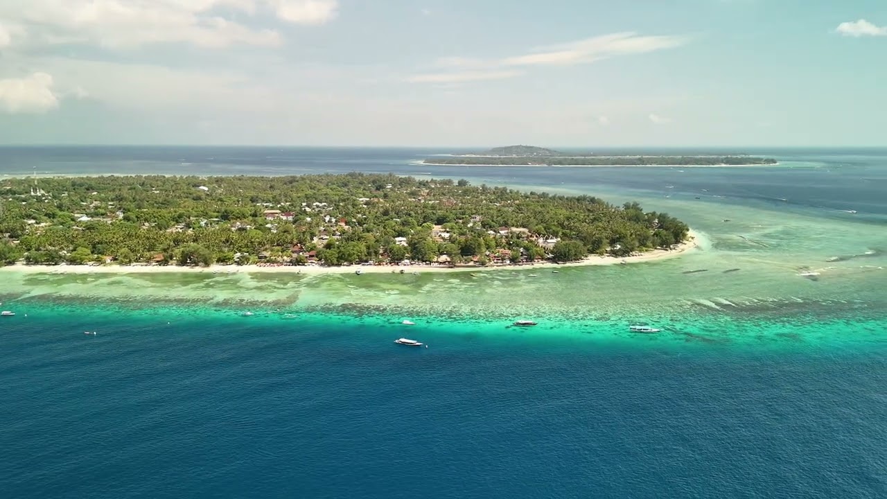 Gili Air Indonesia 🌴 4K Drone Fly Over Paradise Island | Turquoise Water & Sunset Views