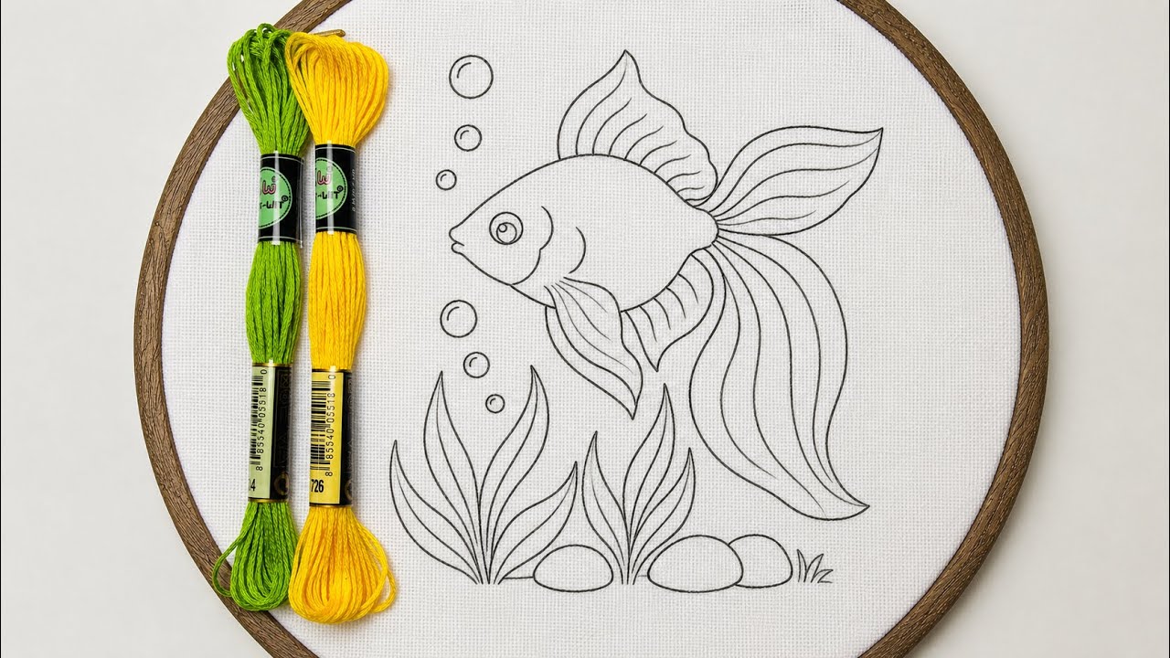VERY BEAUTIFUL GOLDEN FISH HAND EMBROIDERY DESIGN FOR BEGINNERS 