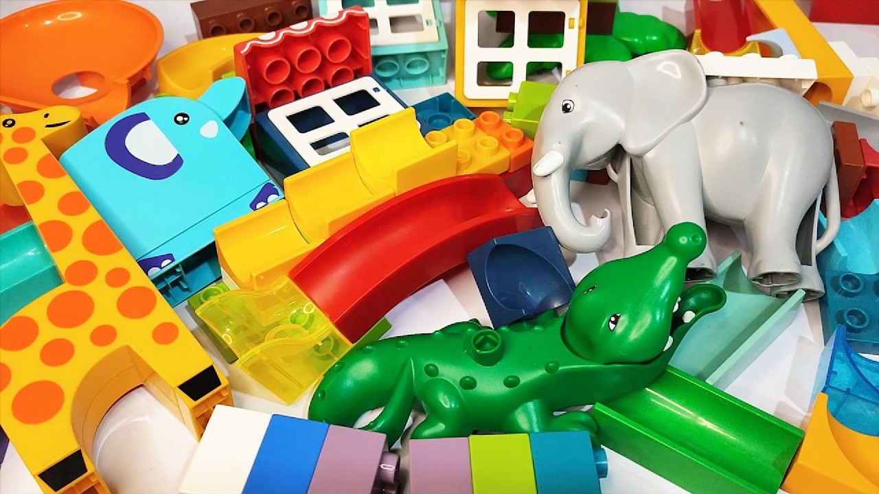 Satisfying Building Blocks ASMR Marble Run #59 Coaster giraffe, elephant & crocodile live 29