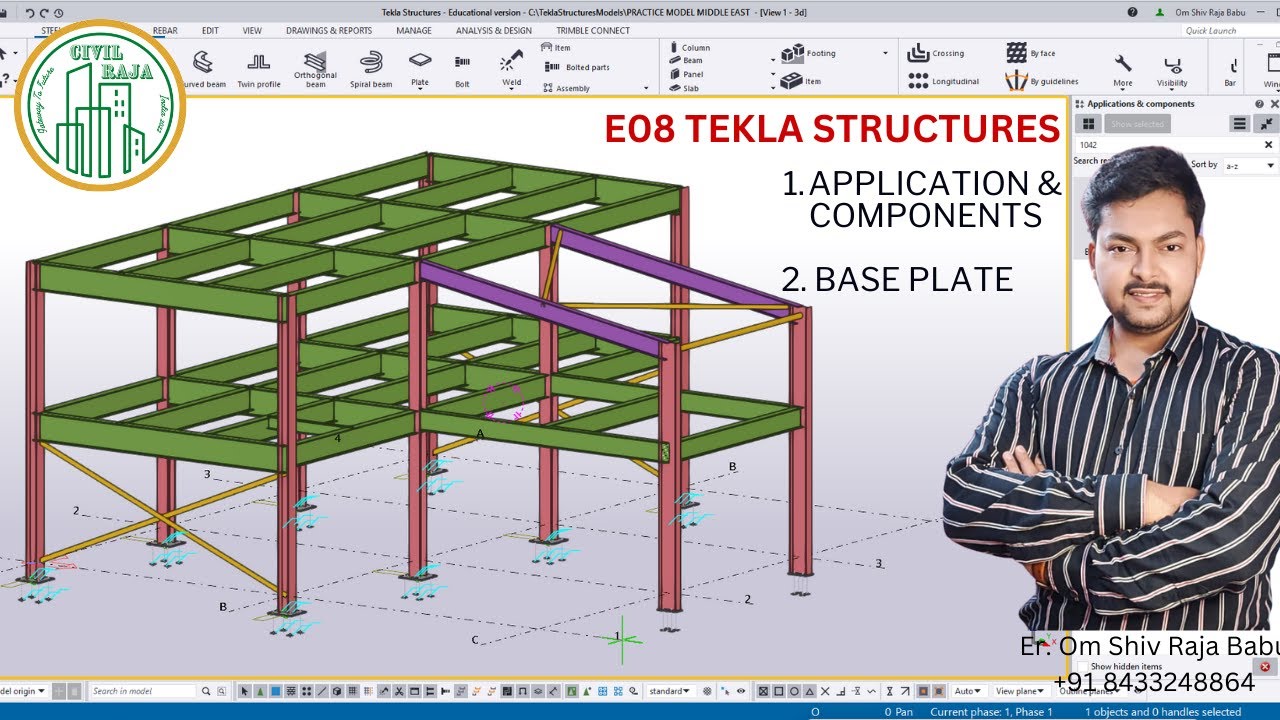 Modelling Base Plate in Tekla Structures | Application and Components in Tekla Structures in Hindi