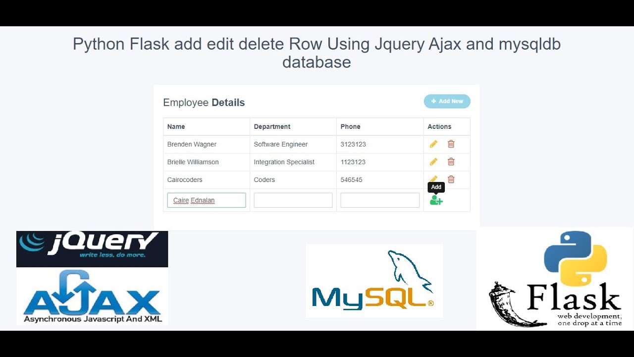 Python Flask add edit delete Datatable Row Using Jquery Ajax and mysqldb database